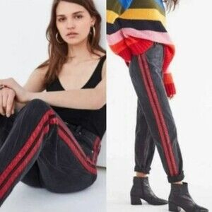 URBAN OUTFITTERS BDG Red Tuxedo Stripe Black Straight Leg Mom Jeans Size 25 NWT